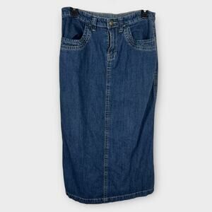 Denim Midi Skirt Long Jean Skirt Back Slit Size 8